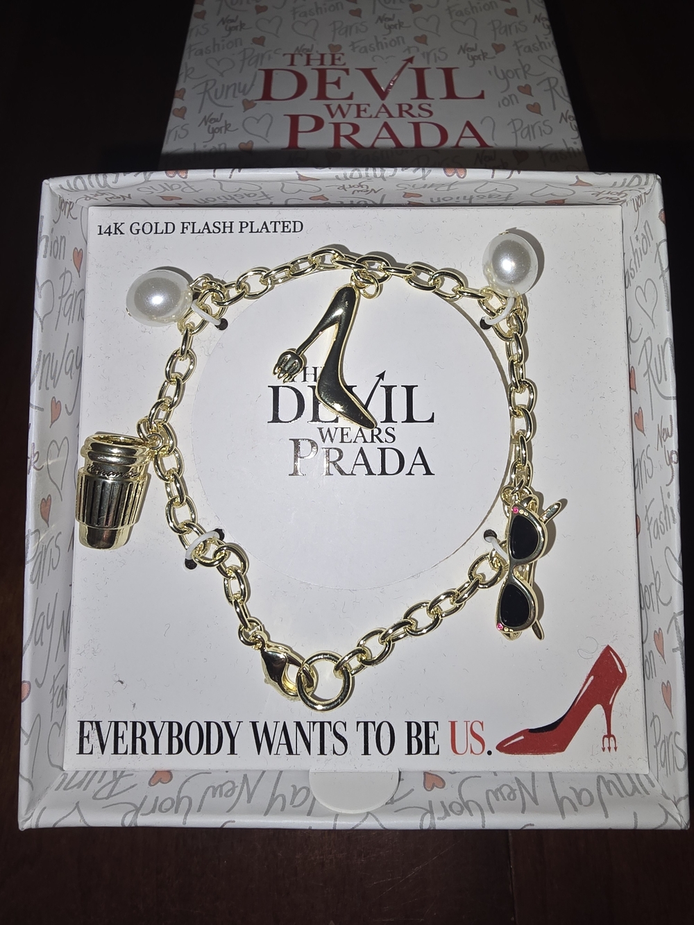 🔥 The Devil Wears Prada 14k Gold Flash Plated Charm Bracelet with Stilleto